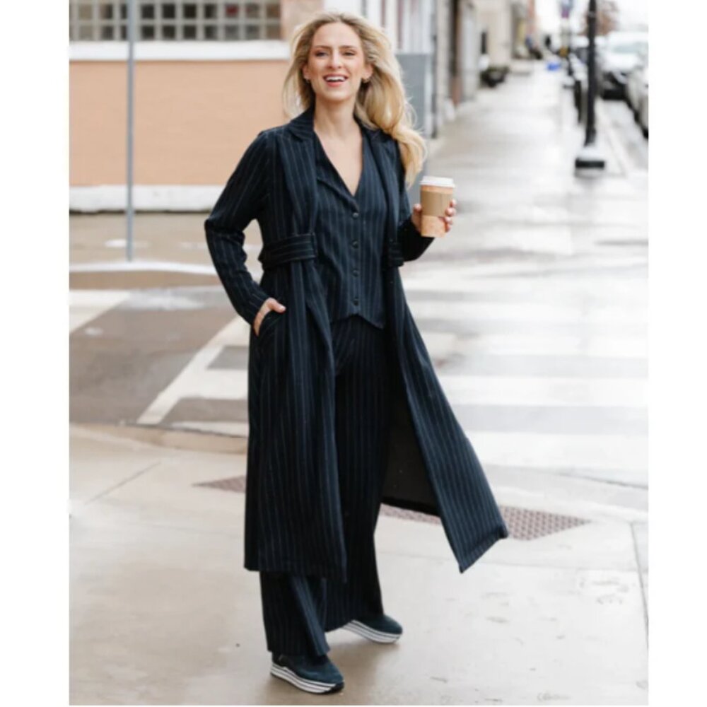 Denver Long Jacket Navy Stripe